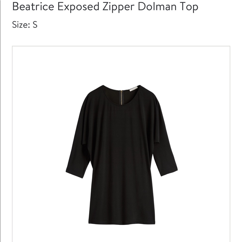Beatrice Exposed Zipper Dolman Top, Black